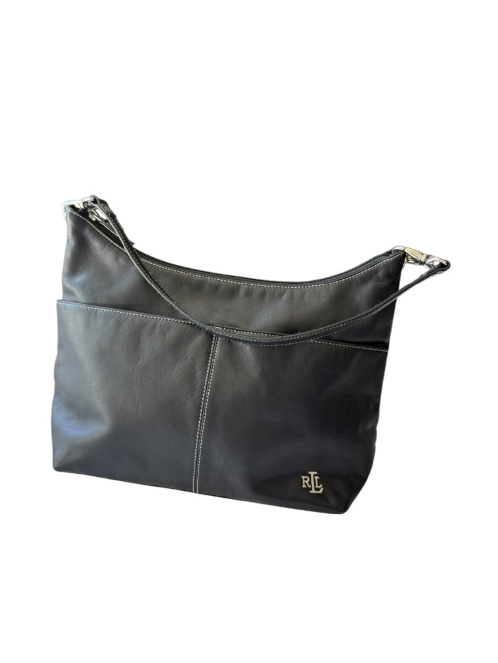 Lauren Ralph Lauren Black Leather Shoulder Bag with RLL Logo